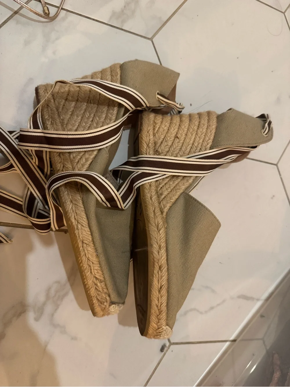 kate spade Tan Brown Ankle-Tie Wedge Espadrilles